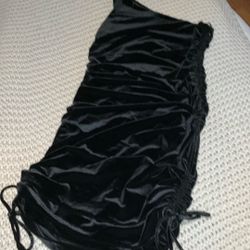 House Of Harlow 1960 Black Velvet Ruched One Shoulder Midi Dress Size M