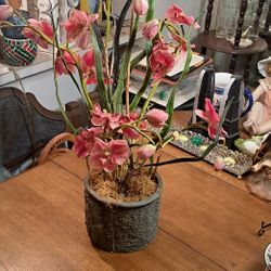 Beautiful Large Artificial Pink Orchid Plant In Ceramic Pot, Approx 27" Tall 