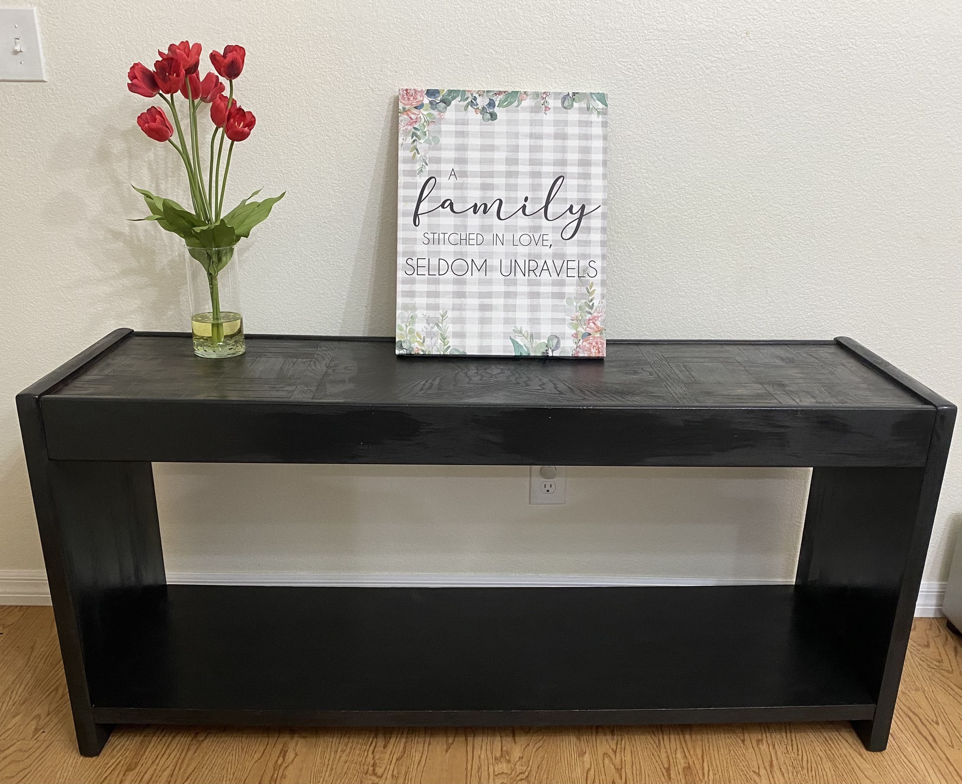 Modern Black Solid Wooden Console Table Entry Table with distressed like with brownish black top