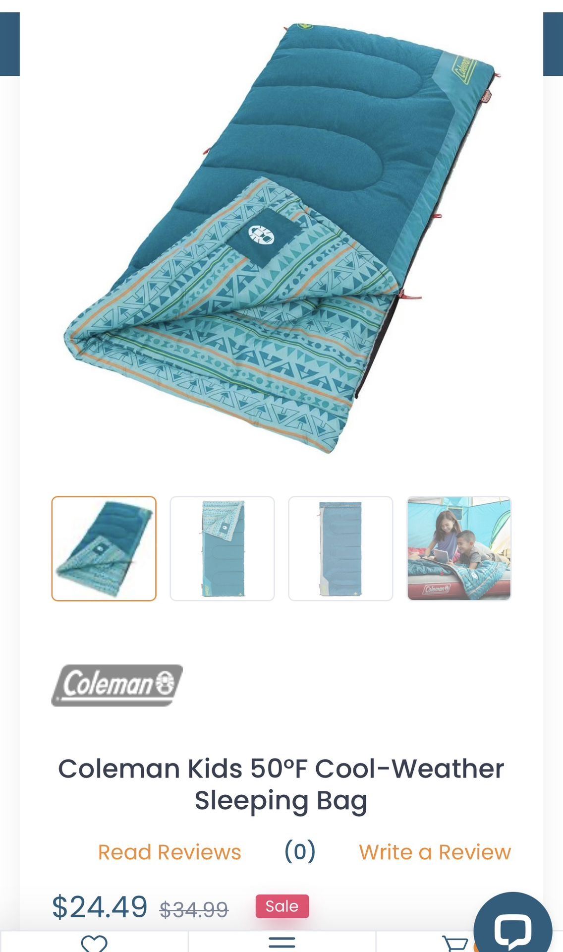 $5 Coleman’s. Kids Sleeping Bag Only One Left
