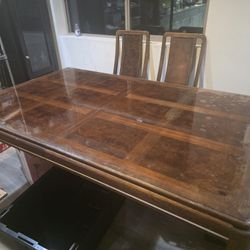 Dining Table 6 Seater - Solid Wood, Glass Top Protector