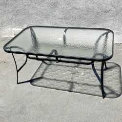 New in Box $70 Large Outdoor Patio Metal Table 59x36x28 Inches Tempered Glass w/ Umbrella Hole