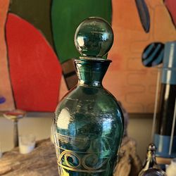 MCM Decanter Glass Bottle Hand Painted