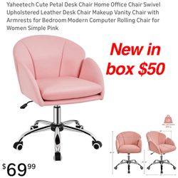 New in Box Yaheetech Cute Petal Desk Chair Home Office Chair Swivel Upholstered Leather Desk Chair Makeup Vanity Chair with Armrests for Bedroom Moder