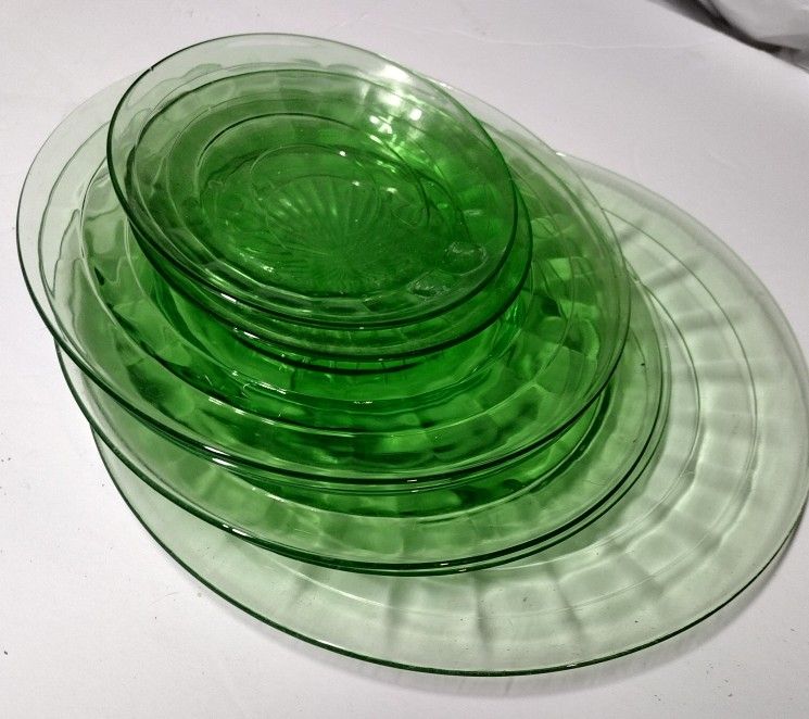 Lot Of Vintage Green Depression Dishes