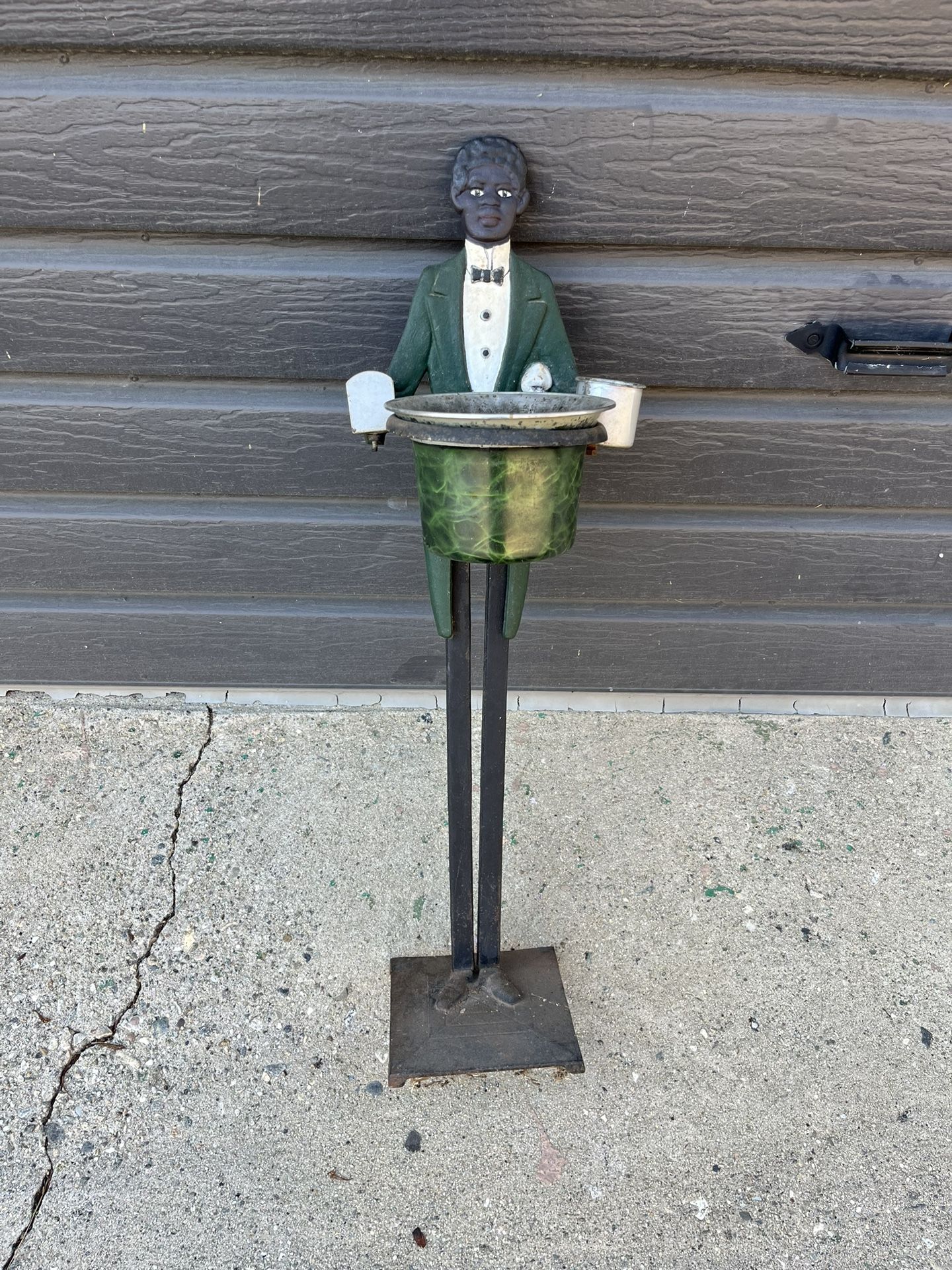 Vintage Cast Iron Man Tall Butler Ashtray Bell Hop Stand Up Ashtray