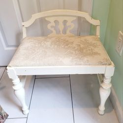 Antique White French Provincial Toile Bench Chair Bedroom Children  Nursery Cottage