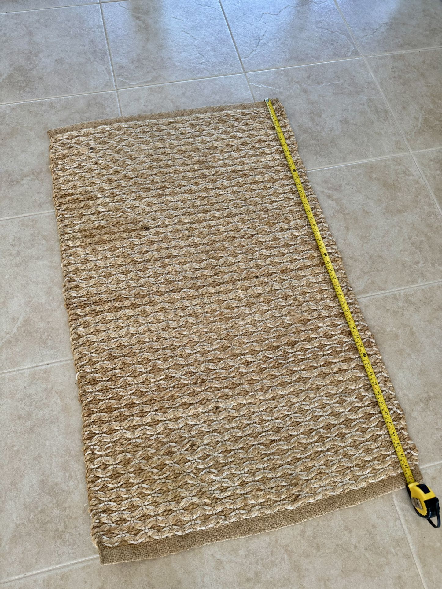 Handwoven Natural Jute Rug – Boho Rustic Decor – Approx. 48”x30”