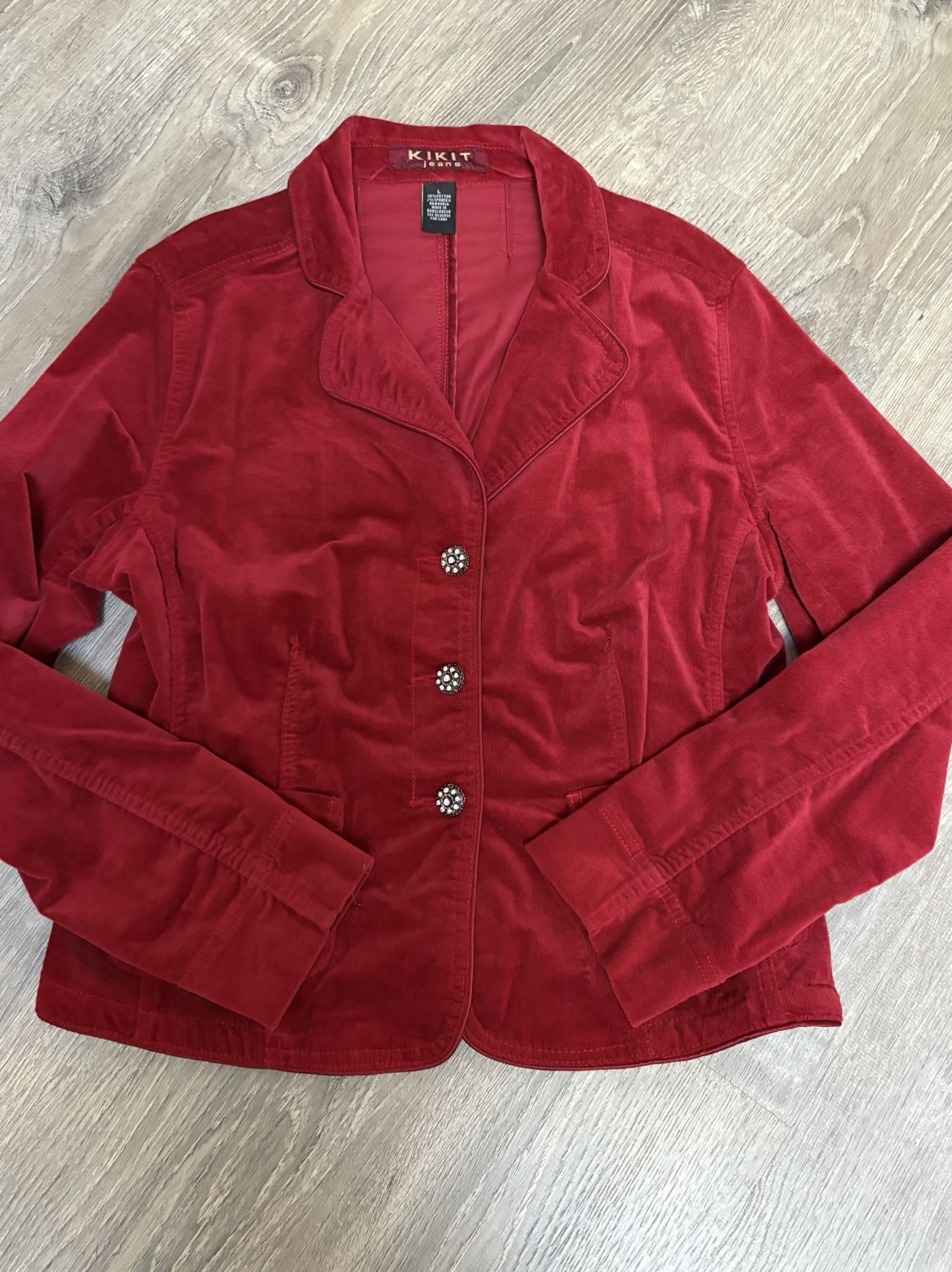 Ladies New Red Velvet Jacket With Rhinestone Buttons SZ L