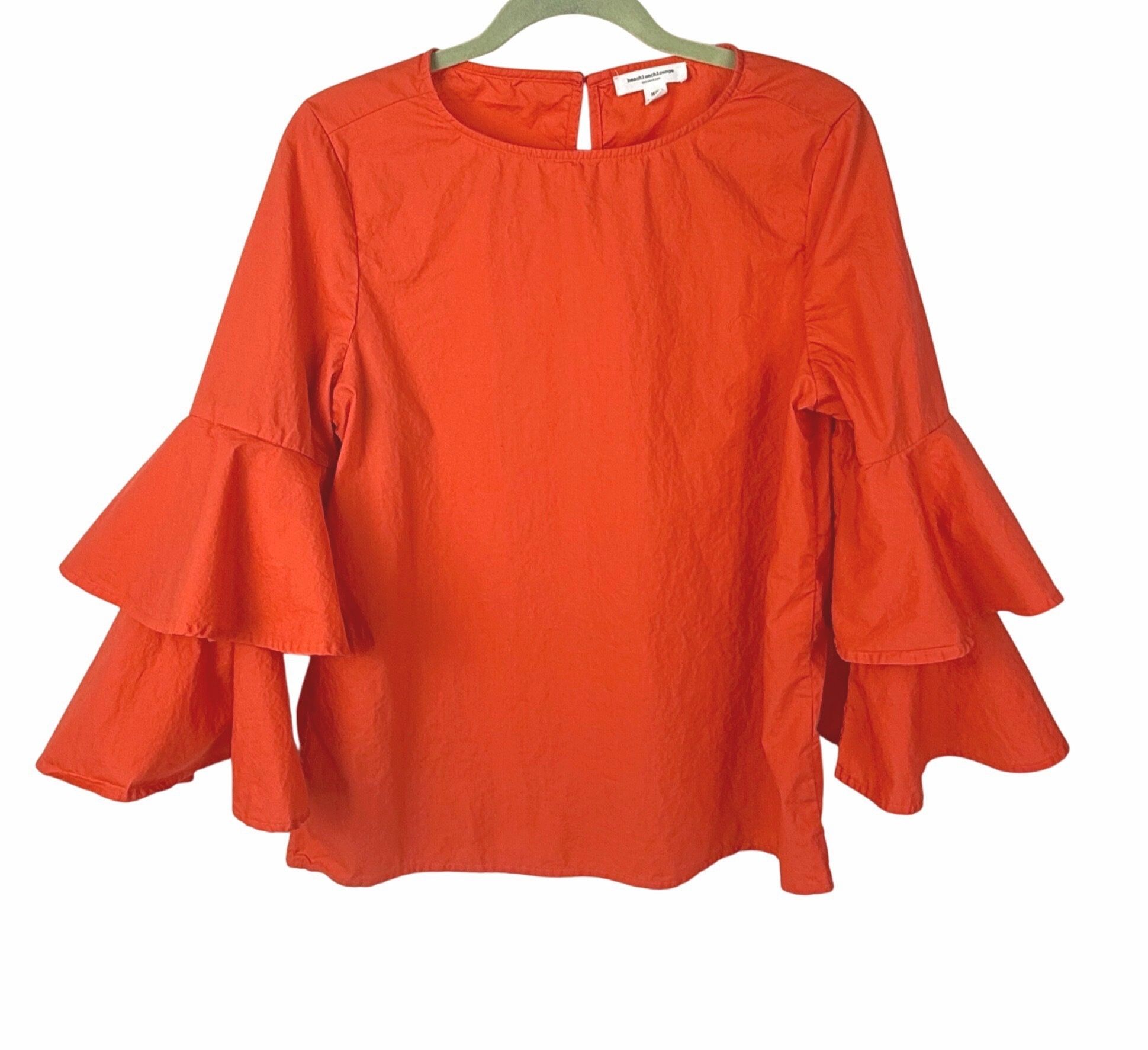 BeachLunchLounge Coral Top Blouse Tiered/Bell Sleeve Size M