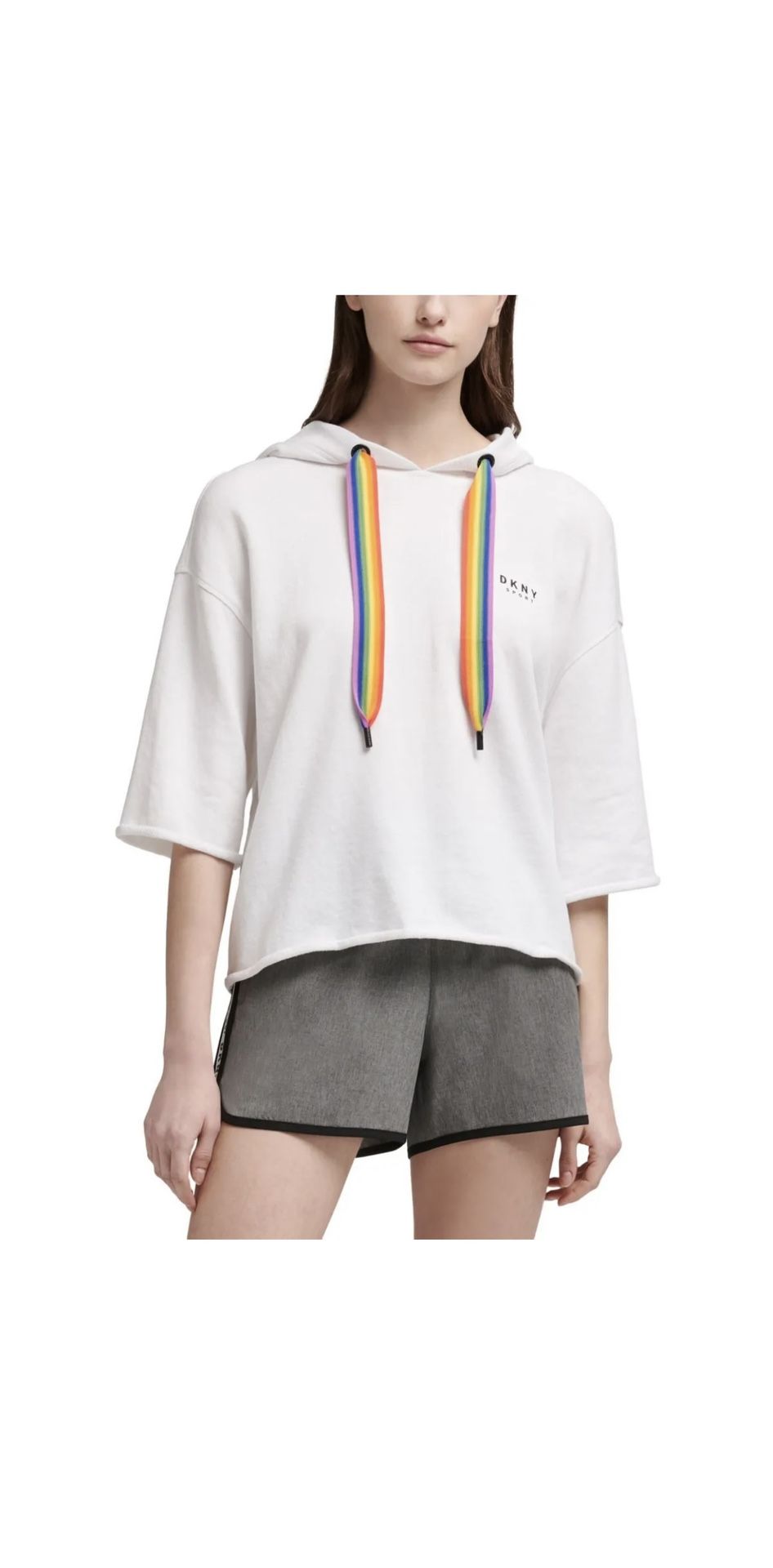 DKNY Sport Rainbow-String Cropped Hoodie Size L