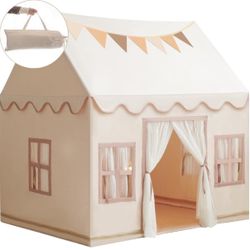 Large Kids Tent Playhouse Base Fabric with Star Lights, Flags and Tote Bags, Kids Play Tent Indoor & Outdoor, Washable Teepee Tent for Boys & Girls, P