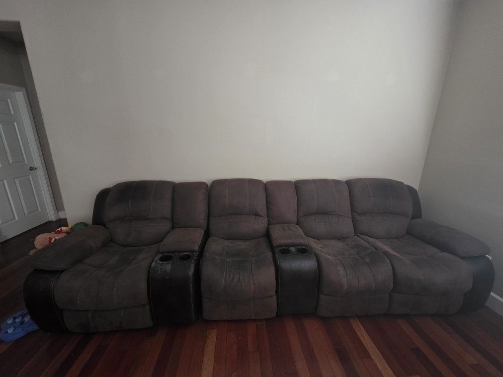 Free Recliner Sofa. It Has Two Recliner On Each Ends. Measurements Are 139 Inches
