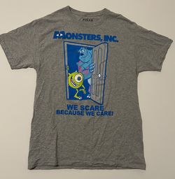 Disney Pixar Mens Monsters Inc T-Shirt M Gray Sulley Mike Graphic Tee Movie M