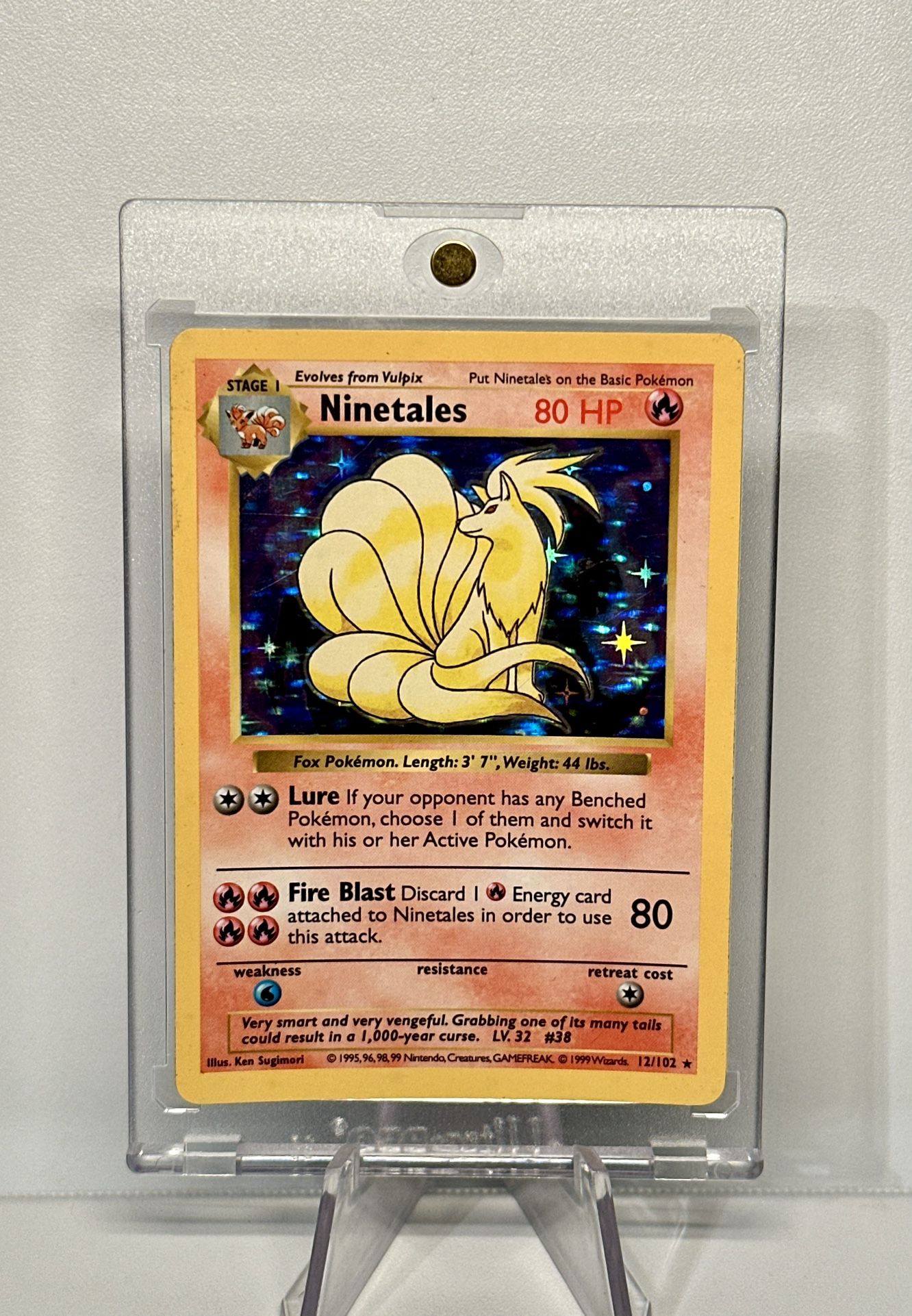 1999 Pokemon Ninetales Base Set Shadowless Holo Rare 12/102 Black Flame Error LP