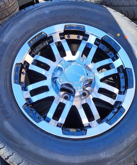 4 New ST 205-75-15 Trailer Tires Black Machined 5 Lug 5x4.5 Aluminum Wheels-Rims ST205 R15 inch Tire Load E 10 Ply 80psi FREE Delivery Inland Empire