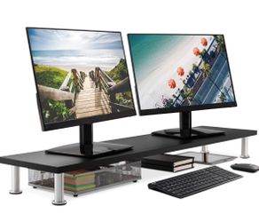 Office Oasis Original Bamboo Dual Monitor Riser / TV Stand - Black