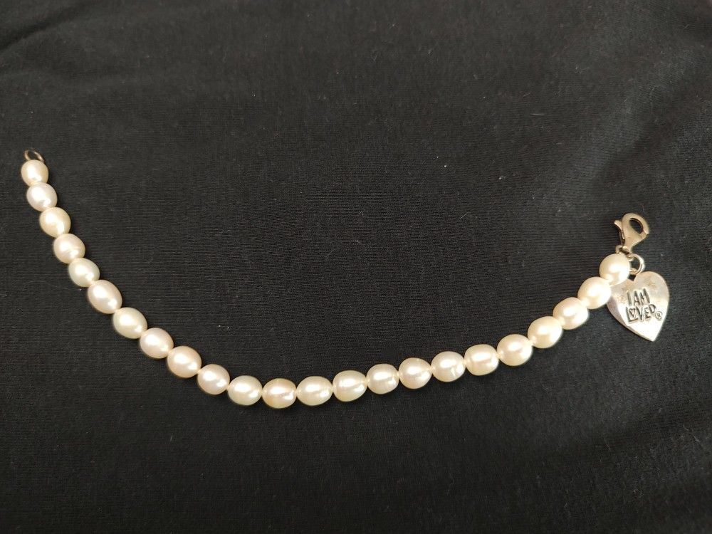 I Am Loved Authentic Pearl Bracelet With Stirling Silver Charm