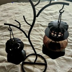 Whimsical Metal & Glass Candle Lantern Holder