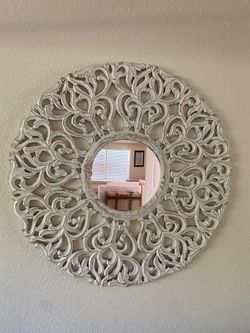Round Carved Wood Mirror