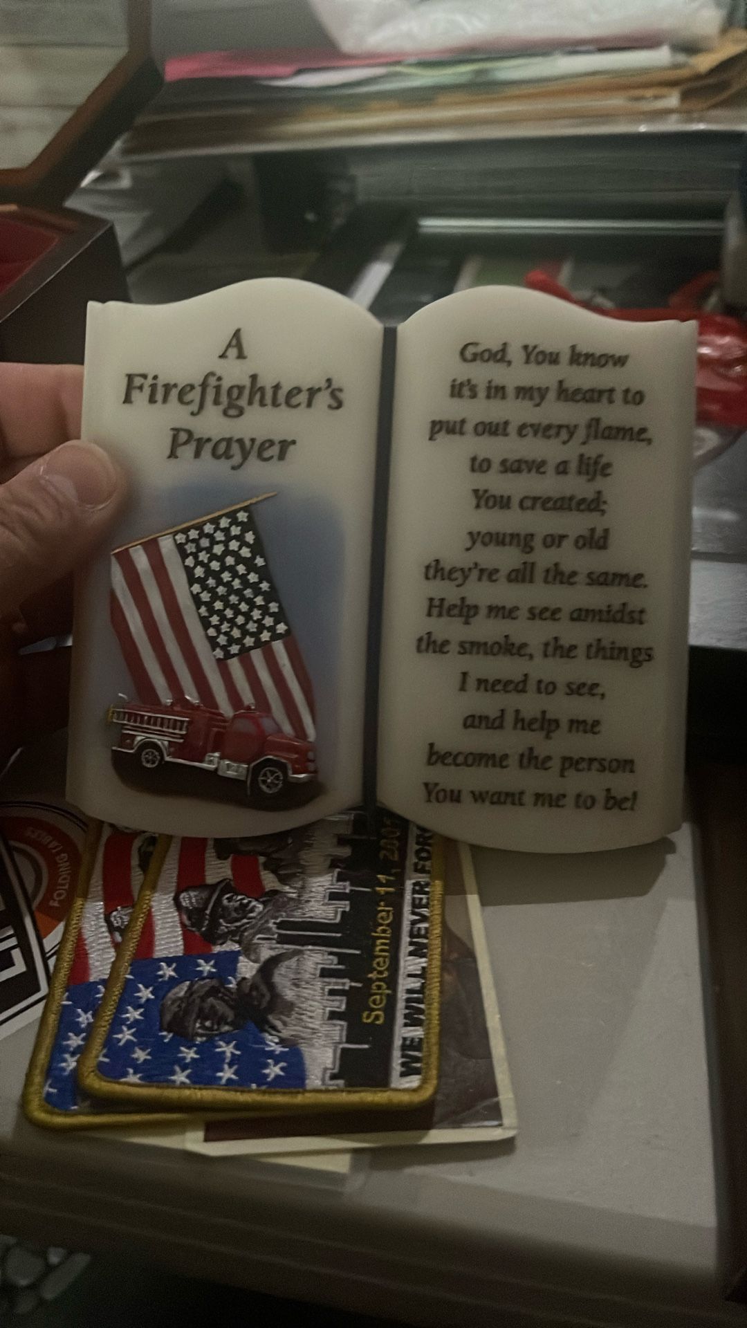 Granit firefighters prayer and Saint Florian patron of firefighters figurine gift