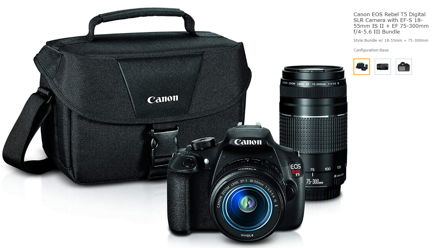 Canon EOS Rebel T5 Digital SLR Camera with EF-S 18-55mm IS II + EF 75-300mm f/4-5.6 III Bundle USED TWICE