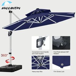 New 10ft luxury offset cantilever umbrella patio two tier navy blue