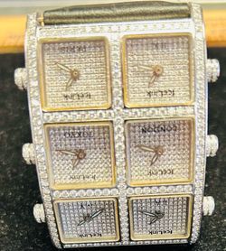 Diamond Watch 10 Carats FVS NATURAL DIAMONDS 6 time zones NEW Retiring Liquidation SALE -80%
