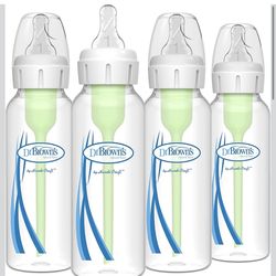 New Dr. Brown's Natural Flow Anti-Colic Options+ Narrow Baby Bottle, 8 oz/250 mL, with Level 1 Slow Flow Nipples, 0m+, 4 Pack