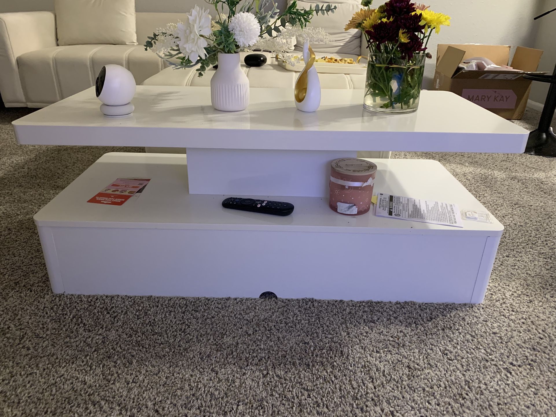 White Coffee Table & Couch with Ottoman Barely Used