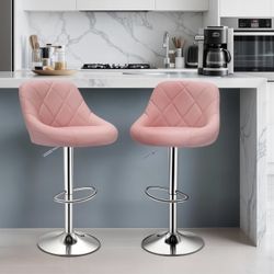 2 X MoNiBloom High Stools for Kitchen Counter, Modern PU Leather Adjustable Swivel Barstool, Armless Kitchen Island Counter Chairs with Back & Footres