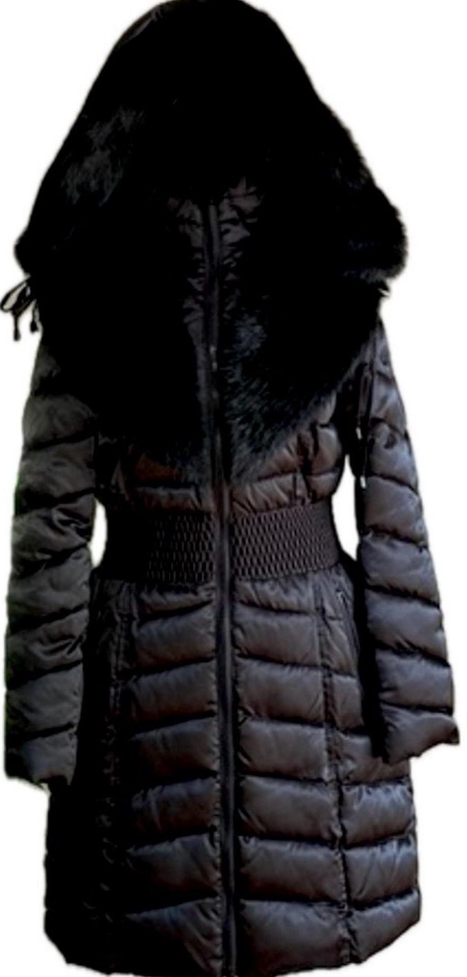 Laundry by Shelli Segal Black Puffer Coat With Faux Fur SHAWL/Hood