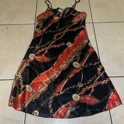 Sleeveless Chain belt patterns Sun dress Black and Red. Size S