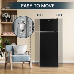 A653 $170  7.7 Cu.Ft. Refrigerator with Freezer, Double Door Fridge, Adjustable Thermostat, Large Capacity, Reversible Door Swing, Refrigerator for Ap