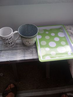 Nice coffee cup tin plant holder and decorative tray