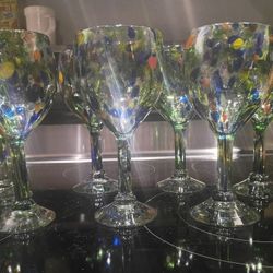 Wine Glasses Hand Blown Mexican Confetti Set Of 6