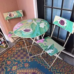 Pylones Patio Metal Foldable Table And 2 Chairs Whimsical Frogs
