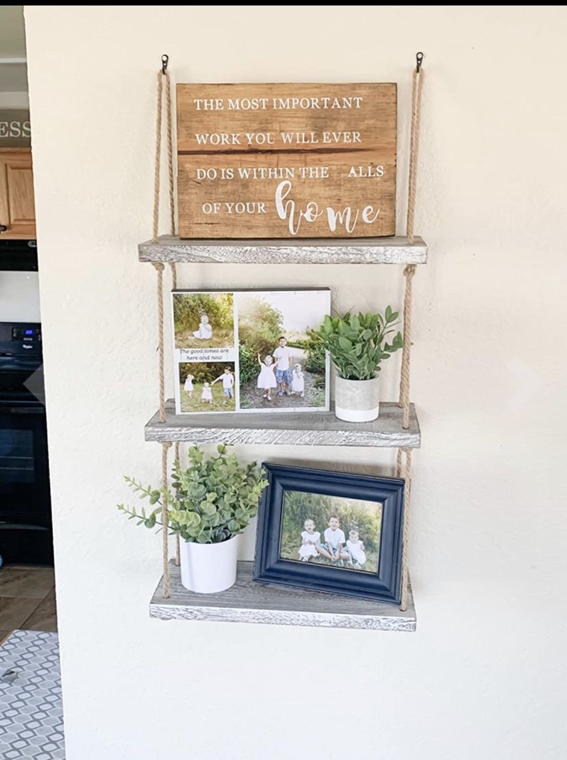 3 Tier Rope Wall Hanging Floating Shelves