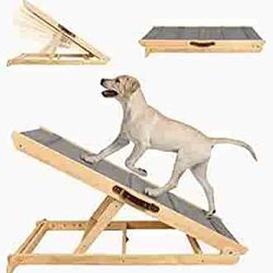ALALACPY ADJUSTABLE DOG CATS RAMP, FOLDING PORTABLE WOODEN PET RAMP FOR ALL SMALL AND OLDER ANIMALS - 42" LONG AND ADJUSTABLE FROM 14” TO 26” - RATED 