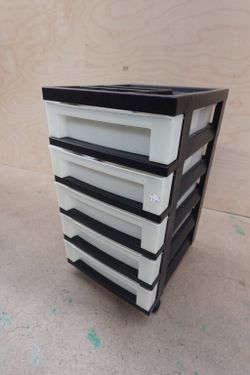 5-Drawer IRIS USA Narrow Plastic Storage Cart with Organizer Top