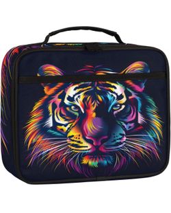Colorful Tigers Lunch Box Insulated Lunch Bag Leakproof Lunch Tote Bag Reusable Bento Containers Portable Meal Bags Picnic Tote Lunchbox For Beach Off