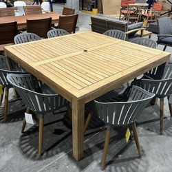 BRAND NEW Open Box 9 Piece 100% FSC Solid Teak Square Patio Dining Set | Ideal Furniture For Outdoor
