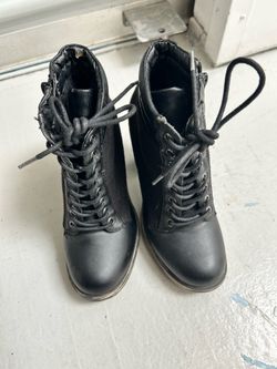 Bamboo Women's Boots Size 6 Black Lace Up & Side Zip Tracker-02