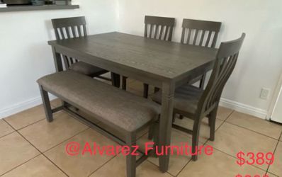 Dining table set with bench