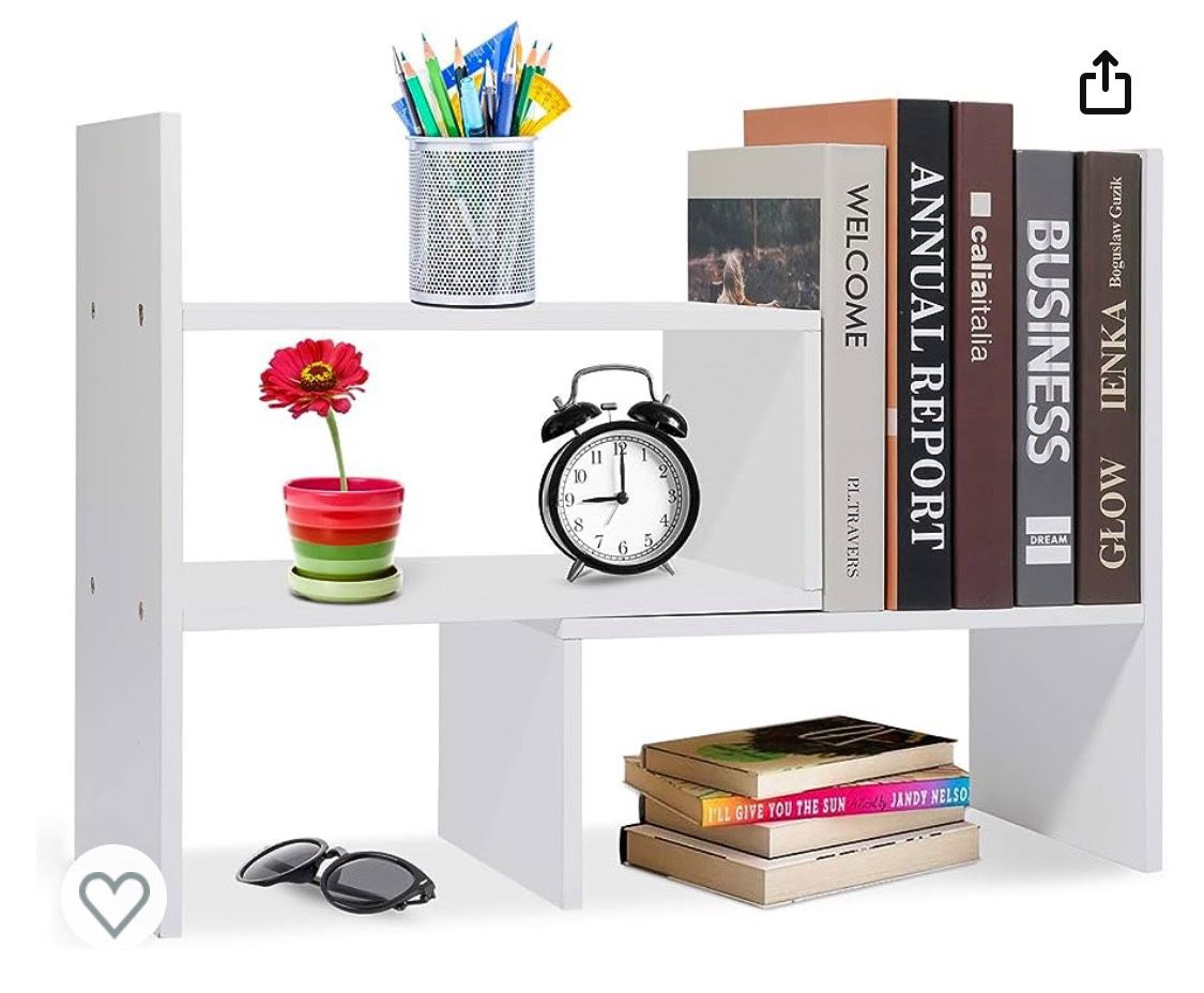 White Wood Adjustable Desktop Storage Shelf