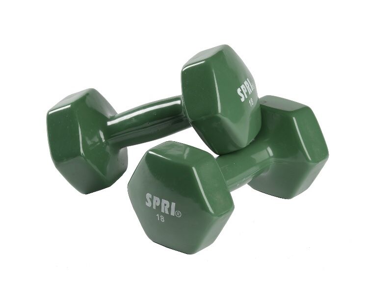 SPRI Deluxe Vinyl Dumbbells, 18 lb Pair, Green