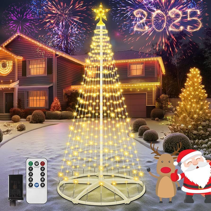 Smart Lighted Christmas Tree, 8.1 F LED Prelit Warm Cone Tree Lights With Remote