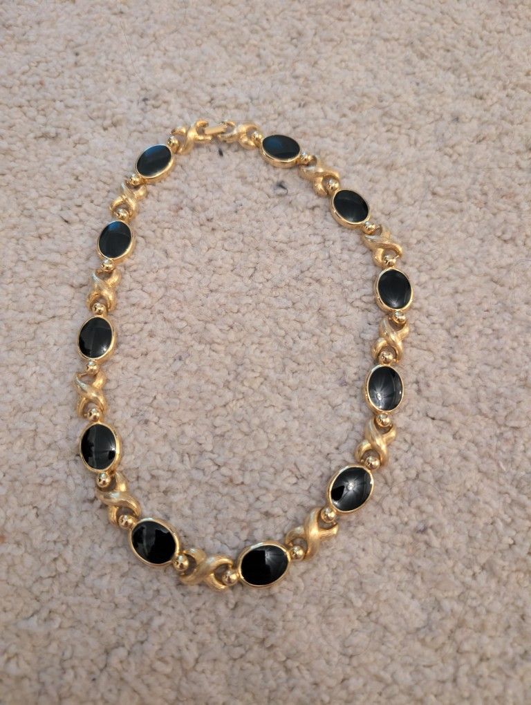 Gold and Black Stone Necklace