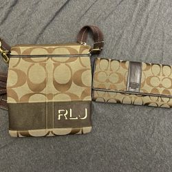 Coach Brown and Tan Crossbody Bag and Wallet