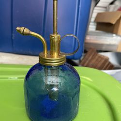 Vintage Cobalt Blue and Brass Glass Atomizer Bottle